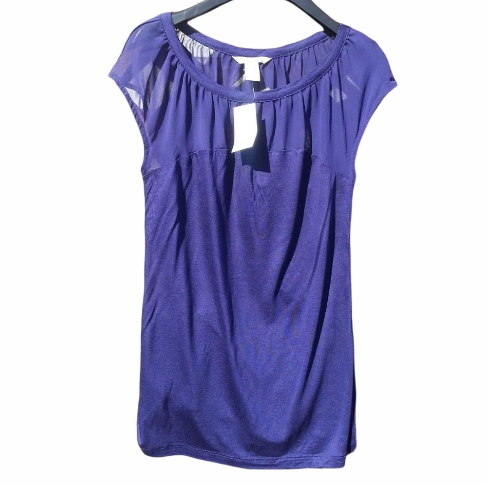 NWT Banana Republic Purple Top with Sheer Shoulders Illusion Neckline size XS